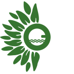 Overland Park Laundry logo featuring a stylized green sunflower with a circular center containing wavy water lines